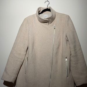 Loft Funnel Neck Wool Blend Herringbone coat